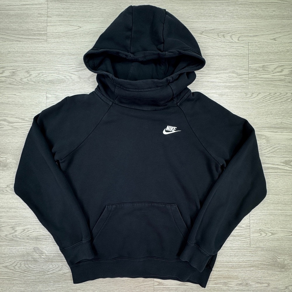 Nike Womens Hoodie Sportswear Funnel Neck Pullover Black XS Fleece Pocket